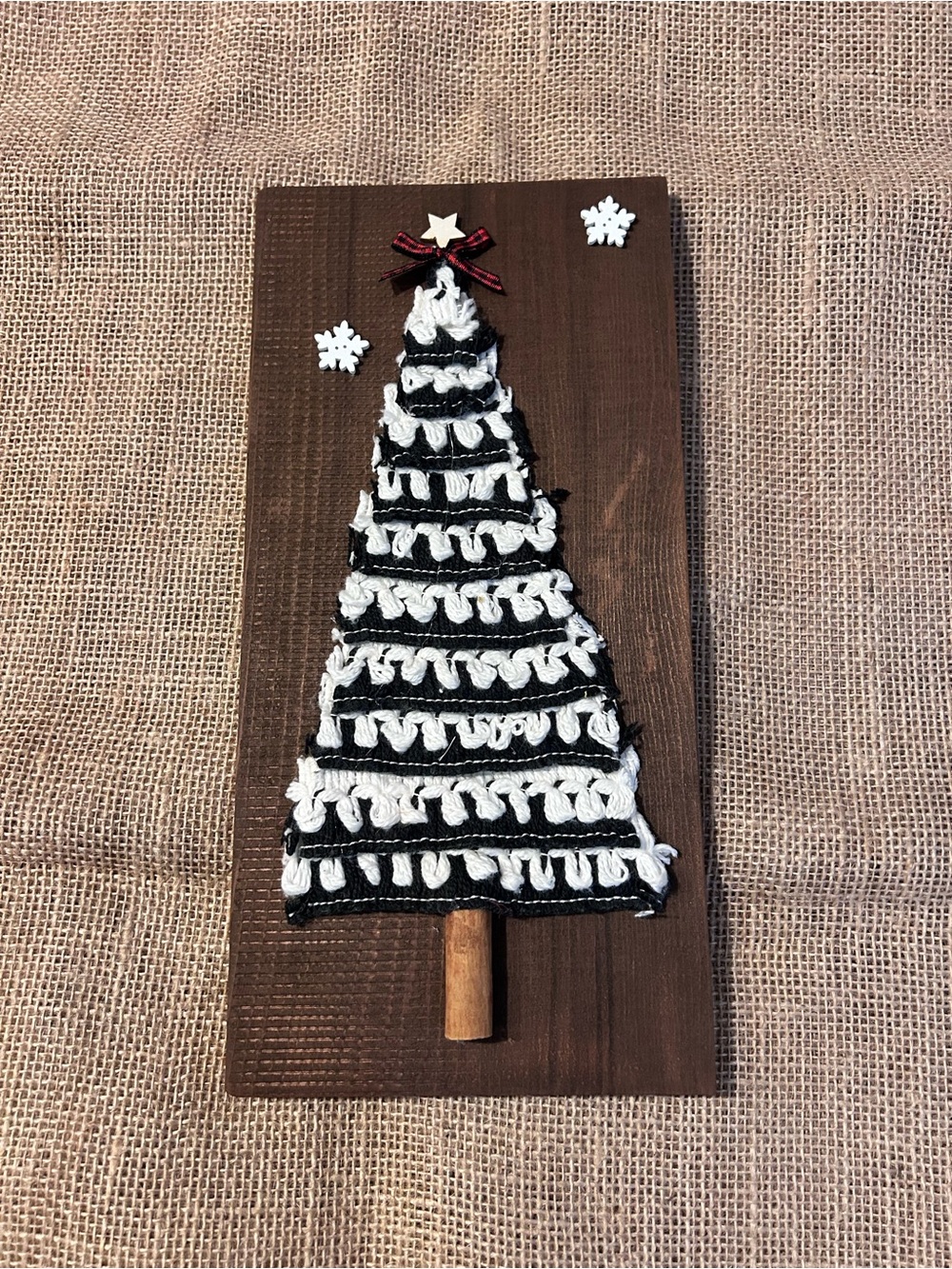 Handmade Black & White Crochet Christmas Tree Wall Art